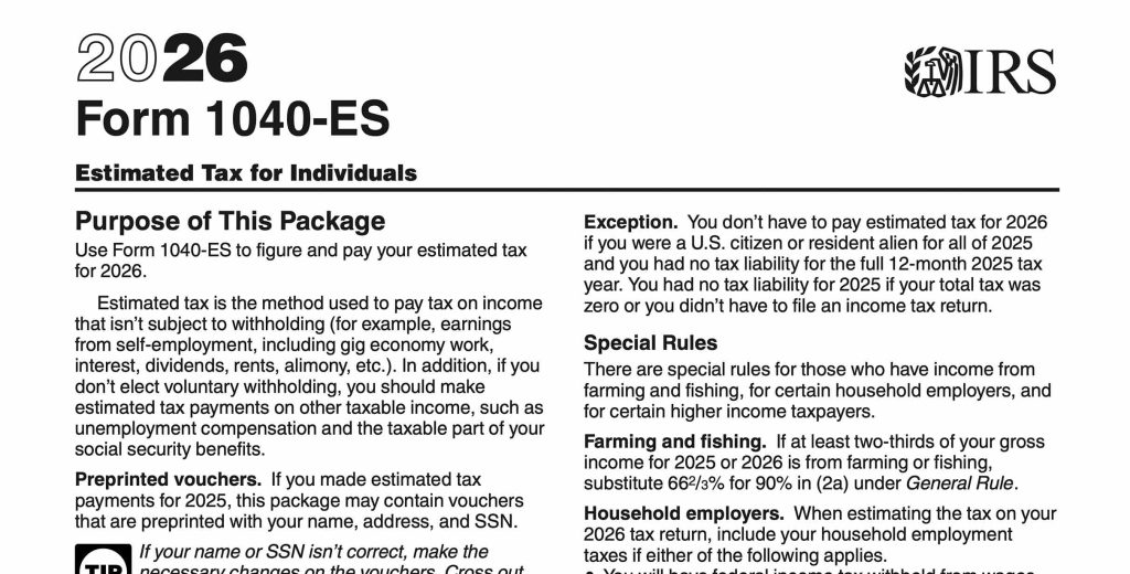 Form 1040-ES: Estimated Tax for Individuals