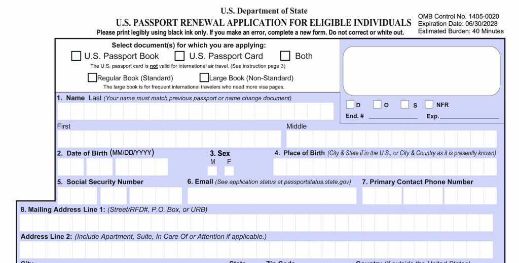 Form DS-82: U.S. Passport Renewal Application for Eligible Individuals