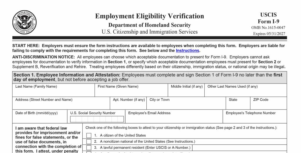 Form I-9: Employment Eligibility Verification