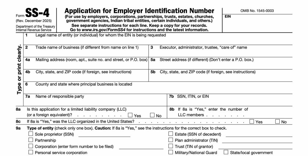 Form SS-4: Application for Employer Identification Number