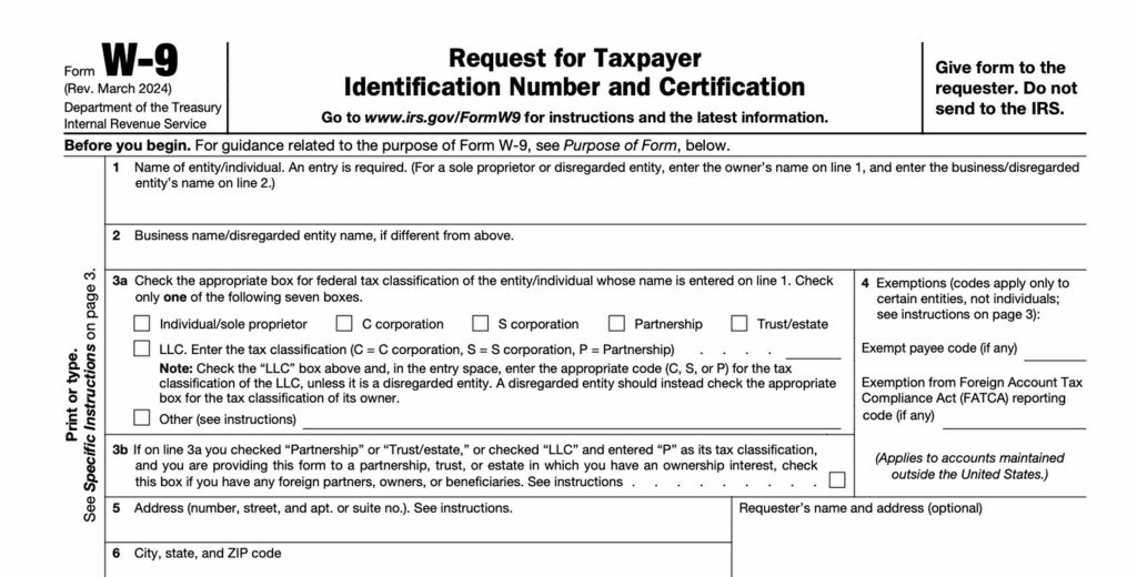 Form W-9: Request for Taxpayer Identification Number and Certification