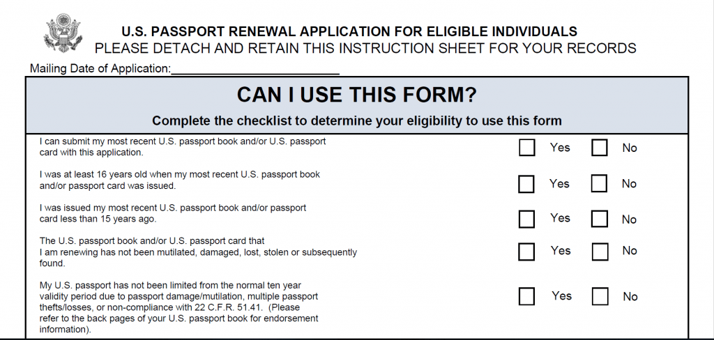 Form DS-82: U.S. Passport Renewal Application for Eligible Individuals