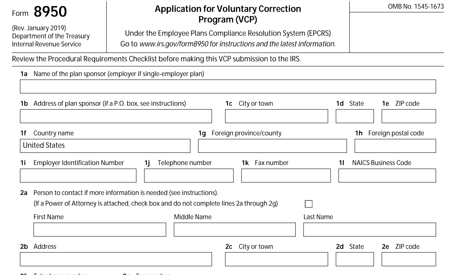 Form 8950: Application for Voluntary Correction Program (VCP)