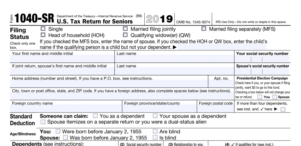 Form 1040-SR U.S. Tax Return for Seniors