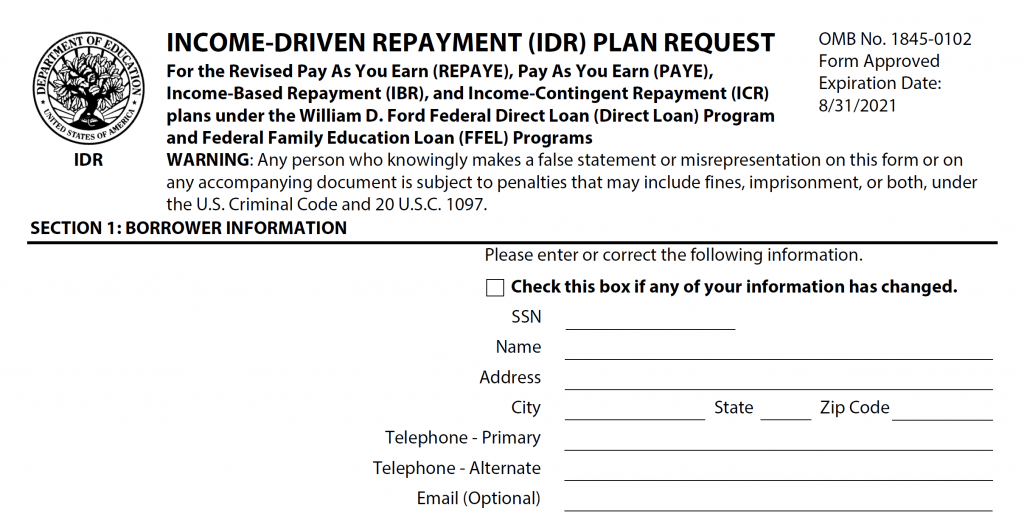 Income-Driven Repayment (IDR) Plan Request
