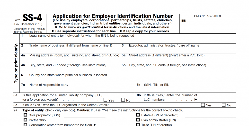 Form SS-4: Application for Employer Identification Number