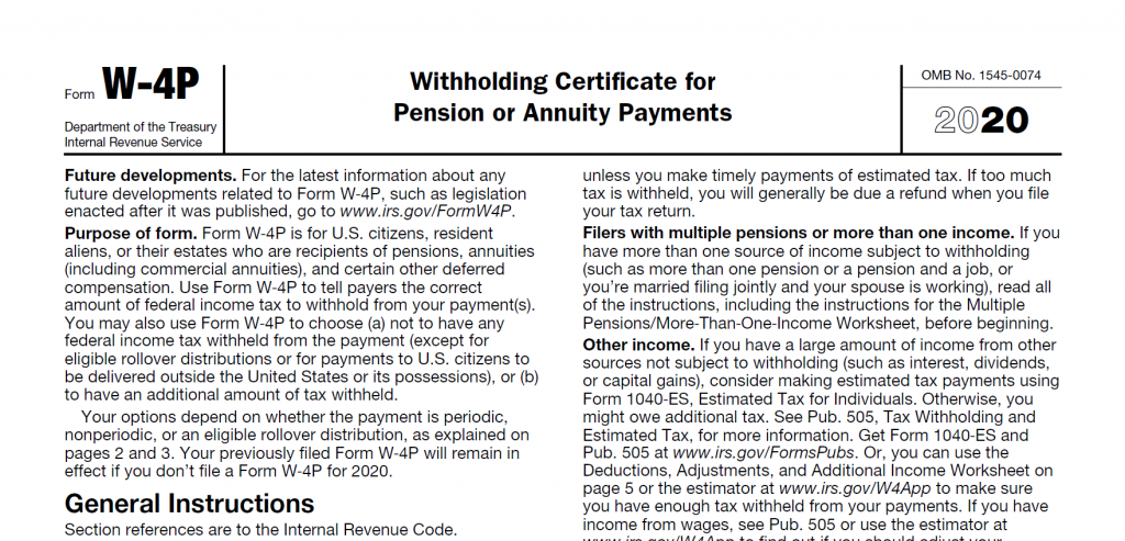 Form W-4P: Withholding Certificate for Pension or Annuity Payments