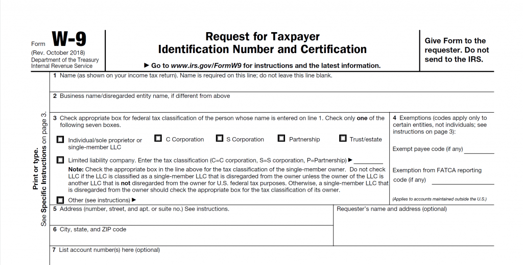 Form W-9: Request for Taxpayer Identification Number and Certification