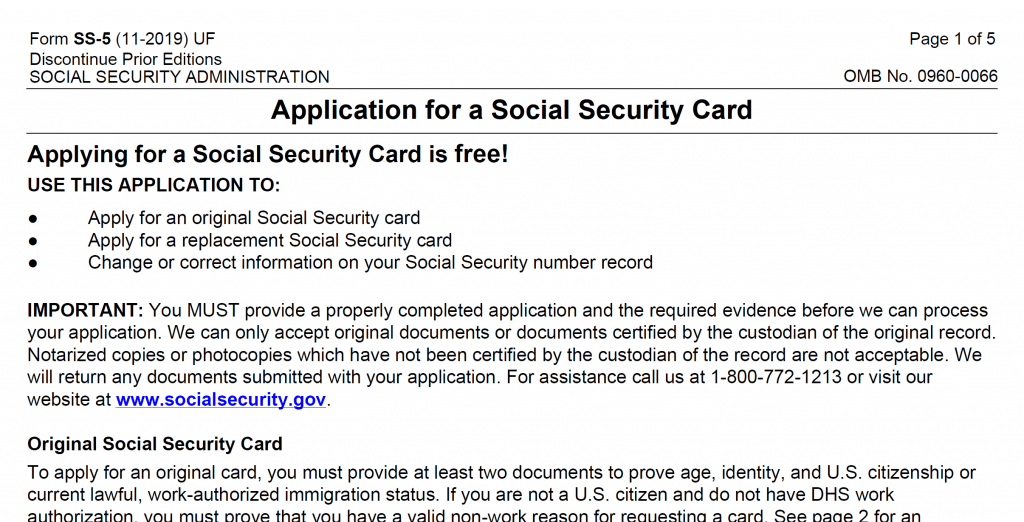 Form SS-5: Application for a Social Security Card