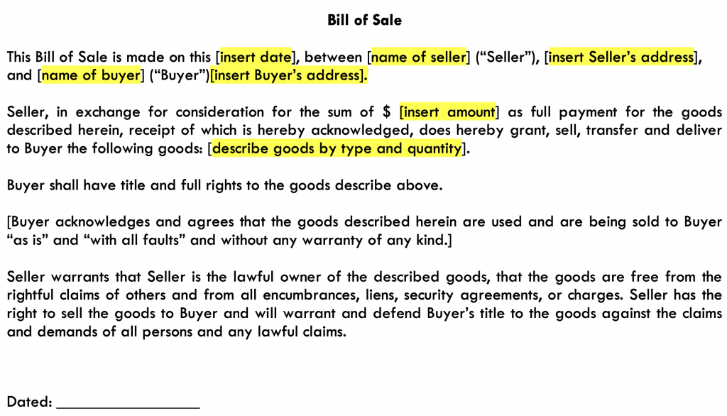 Bill of Sale