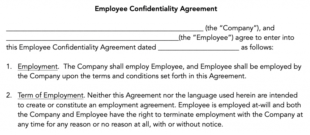 Employee Confidentiality Agreement