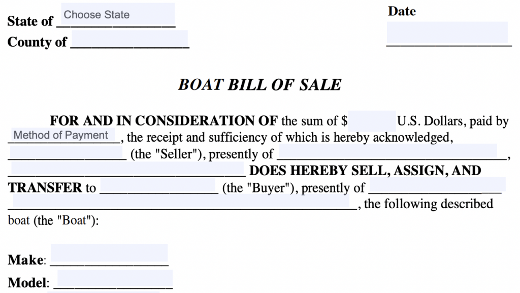 Boat bill of sale