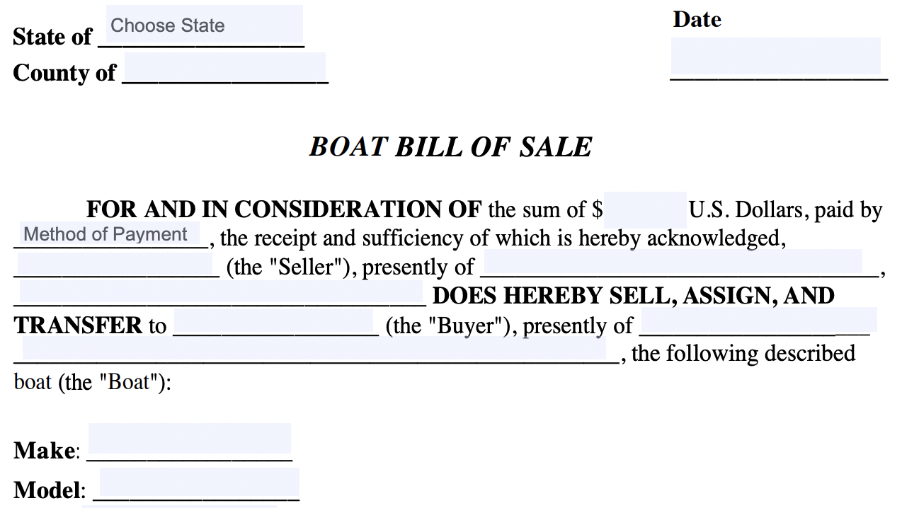 Boat bill of sale