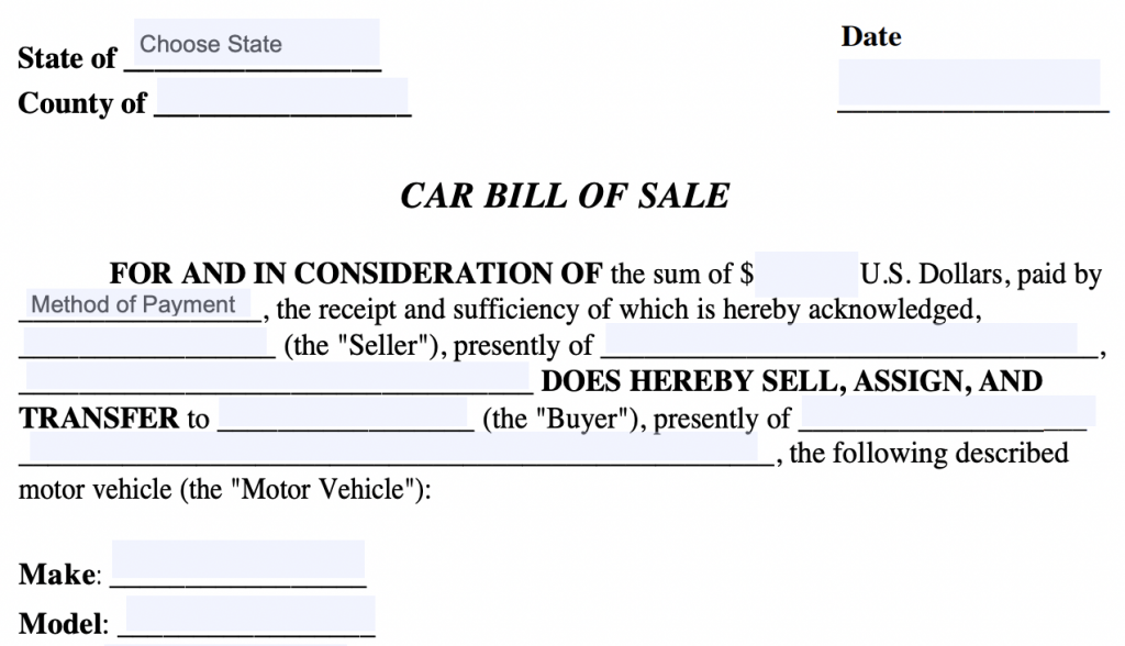 Car bill of sale