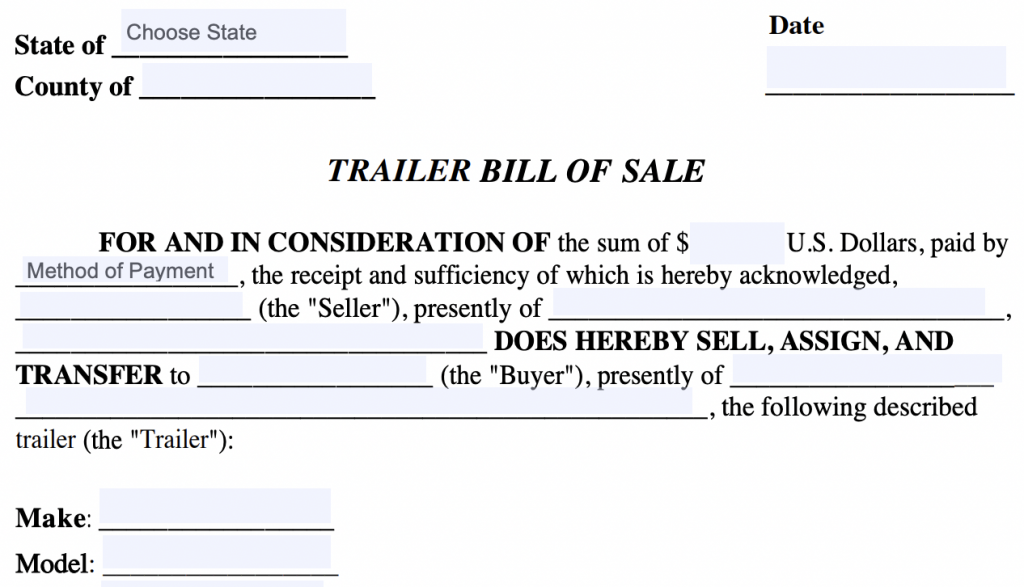 Trailer bill of sale