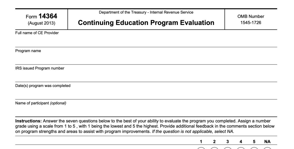 Form 14364: Continuing Education Evaluation