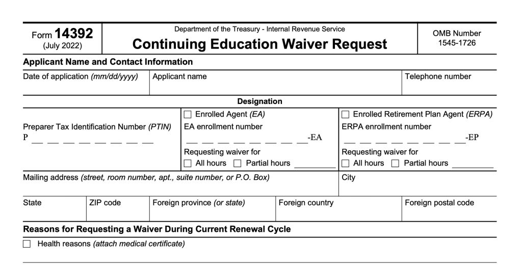 Form 14392: Continuing Education Waiver Request