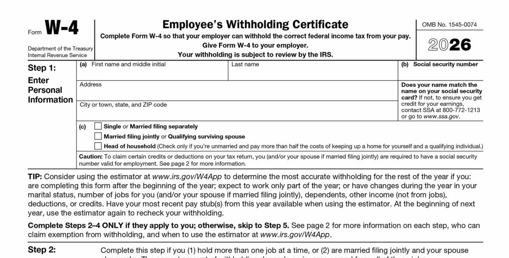 Form W-4 – Employee’s Withholding Certificate